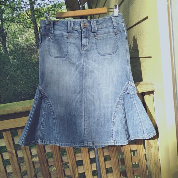 Vintage Y2K Candies Faded Fit & Flare Denim Midi Skirt ~ Very Cute!  Sz 7 - Picture 1 of 11
